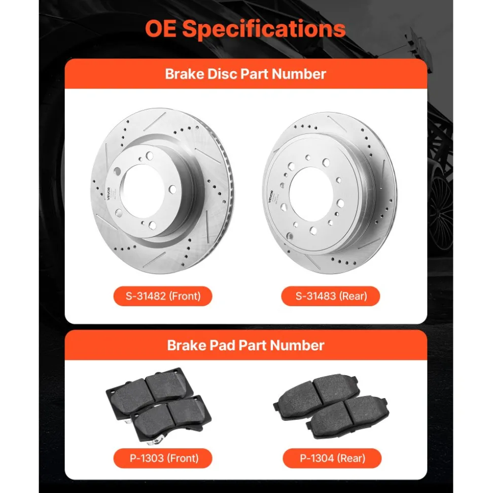 VEVOR Front & Rear Ceramic Brake Kit Compatible with 2016-2021 Lexus LX570, 2016-2021 Toyota Land Cruiser, Drilled and Slotted Brake Rotors Ceramic Brake Pads Replacement Kit, 14 inch Front Rotors