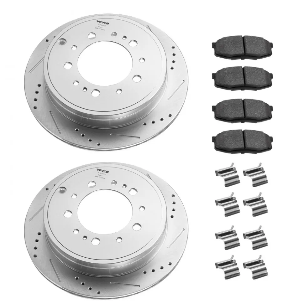 VEVOR Front & Rear Ceramic Brake Kit Compatible with 2016-2021 Lexus LX570, 2016-2021 Toyota Land Cruiser, Drilled and Slotted Brake Rotors Ceramic Brake Pads Replacement Kit, 14 inch Front Rotors
