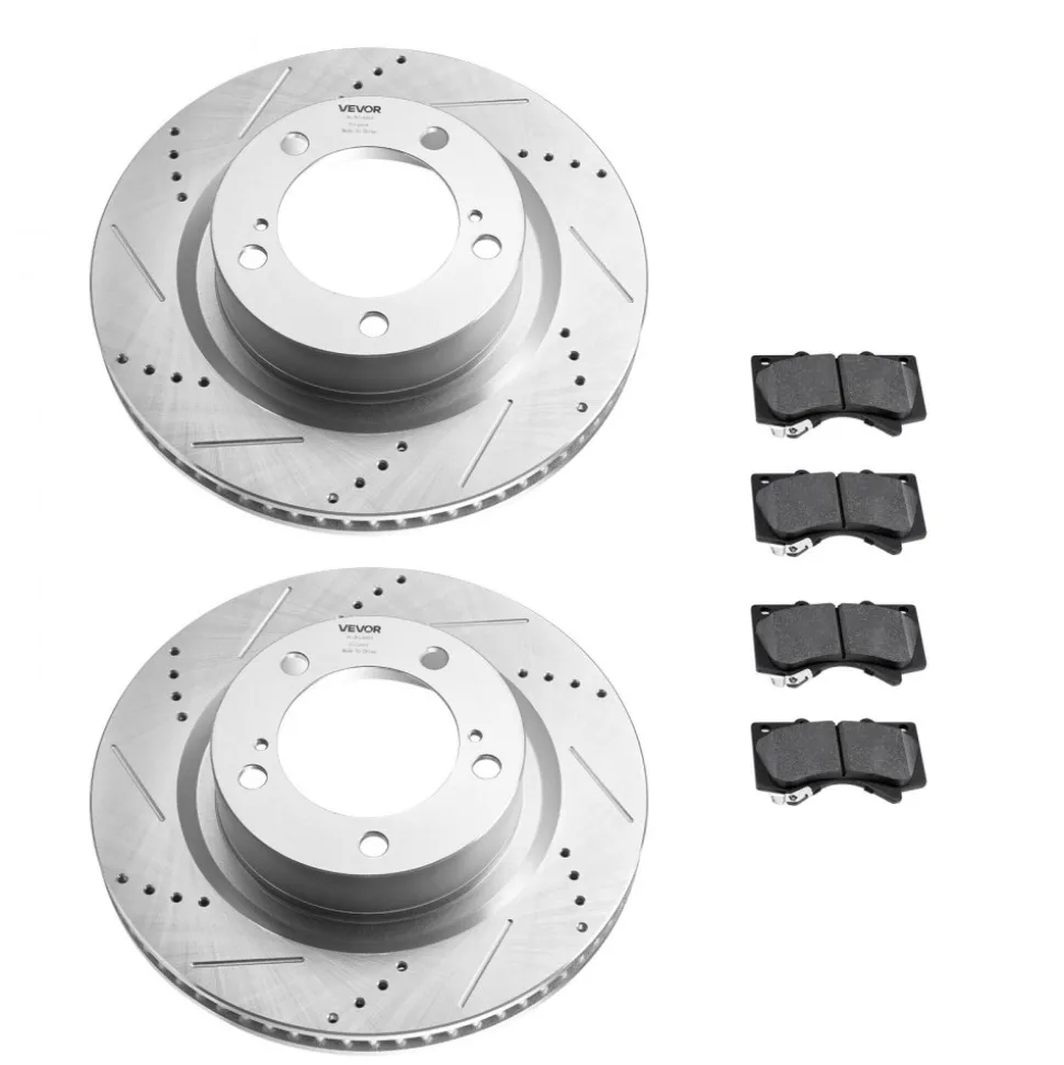 VEVOR Front & Rear Ceramic Brake Kit Compatible with 2016-2021 Lexus LX570, 2016-2021 Toyota Land Cruiser, Drilled and Slotted Brake Rotors Ceramic Brake Pads Replacement Kit, 14 inch Front Rotors