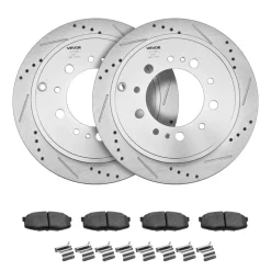 VEVOR Front & Rear Ceramic Brake Kit Compatible with 2016-2021 Lexus LX570, 2016-2021 Toyota Land Cruiser, Drilled and Slotted Brake Rotors Ceramic Brake Pads Replacement Kit, 14 inch Front Rotors