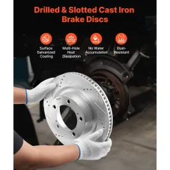 VEVOR Front & Rear Ceramic Brake Kit Compatible with 2016-2021 Lexus LX570, 2016-2021 Toyota Land Cruiser, Drilled and Slotted Brake Rotors Ceramic Brake Pads Replacement Kit, 14 inch Front Rotors