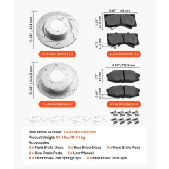 VEVOR Front & Rear Ceramic Brake Kit Compatible with 2016-2021 Lexus LX570, 2016-2021 Toyota Land Cruiser, Drilled and Slotted Brake Rotors Ceramic Brake Pads Replacement Kit, 14 inch Front Rotors