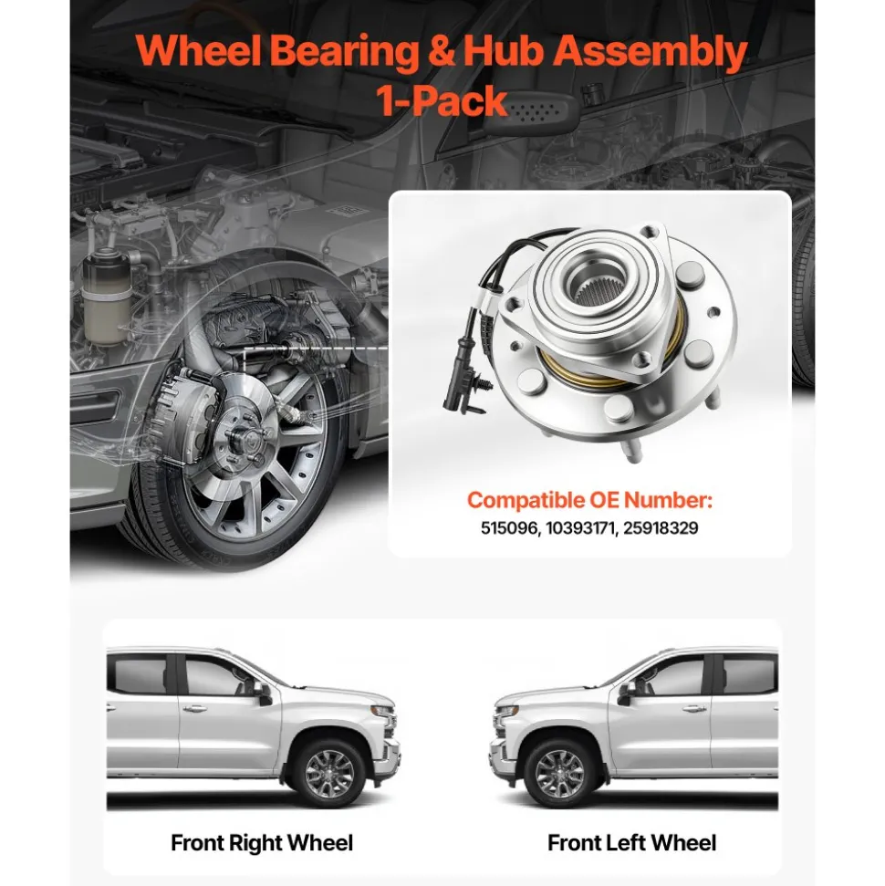 VEVOR Front Wheel Bearing & Hub Assembly Fit for 2007-2013 Chevy Silverado 1500 4WD Avalanche GMC Sierra 1500 Cadillac Escalade EXT 2007-2014 Tahoe OEM 515096, Wheel Bearing Hub Set with ABS Sensor