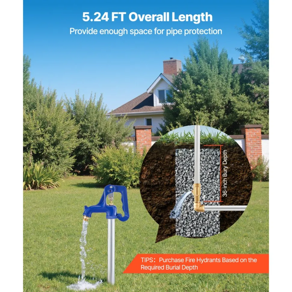 VEVOR Frost Proof Yard Hydrant, 5.24FT Freeze-Proof Outdoor Faucet with 36" Bury Depth, 3/4" NPT Pipe Connection & 3/4" NH Hose Coupling, No Lead Freezeless Hydrant for Yard Garden Farm Irrigation
