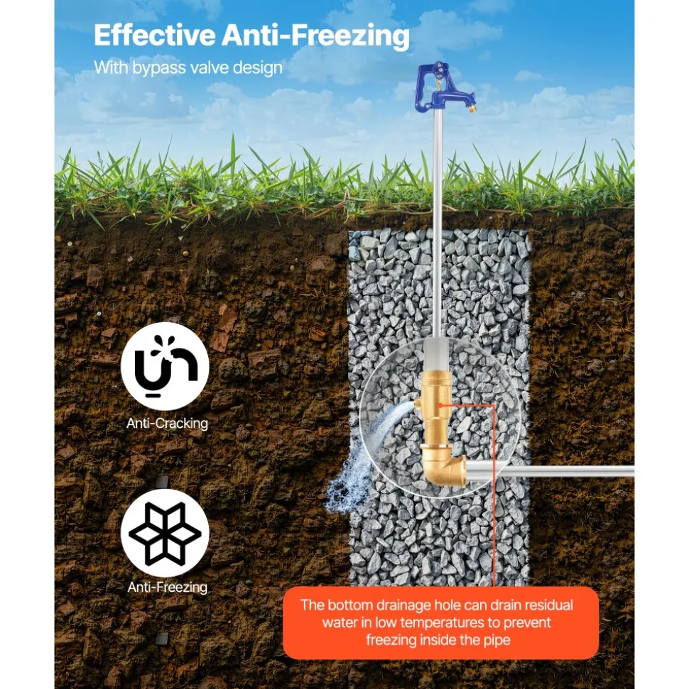 VEVOR Frost Proof Yard Hydrant, 3.22FT Freeze-Proof Outdoor Faucet with 12" Bury Depth, 3/4" NPT Pipe Connection, Lever Handle + Handwheel, No Lead Freezeless Hydrant for Yard Garden Farm Irrigation