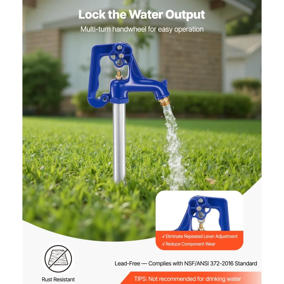 VEVOR Frost Proof Yard Hydrant, 3.22FT Freeze-Proof Outdoor Faucet with 12" Bury Depth, 3/4" NPT Pipe Connection, Lever Handle + Handwheel, No Lead Freezeless Hydrant for Yard Garden Farm Irrigation