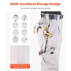 VEVOR FR Pants for Men, 9 oz 100% Cotton, Flame-Resistant Cargo Pants with Multi-Pockets and Elastic Waist, Reinforced Tear-proof Stitching, Ideal for Welding Work and Casual Wear, XXL Size, Gray