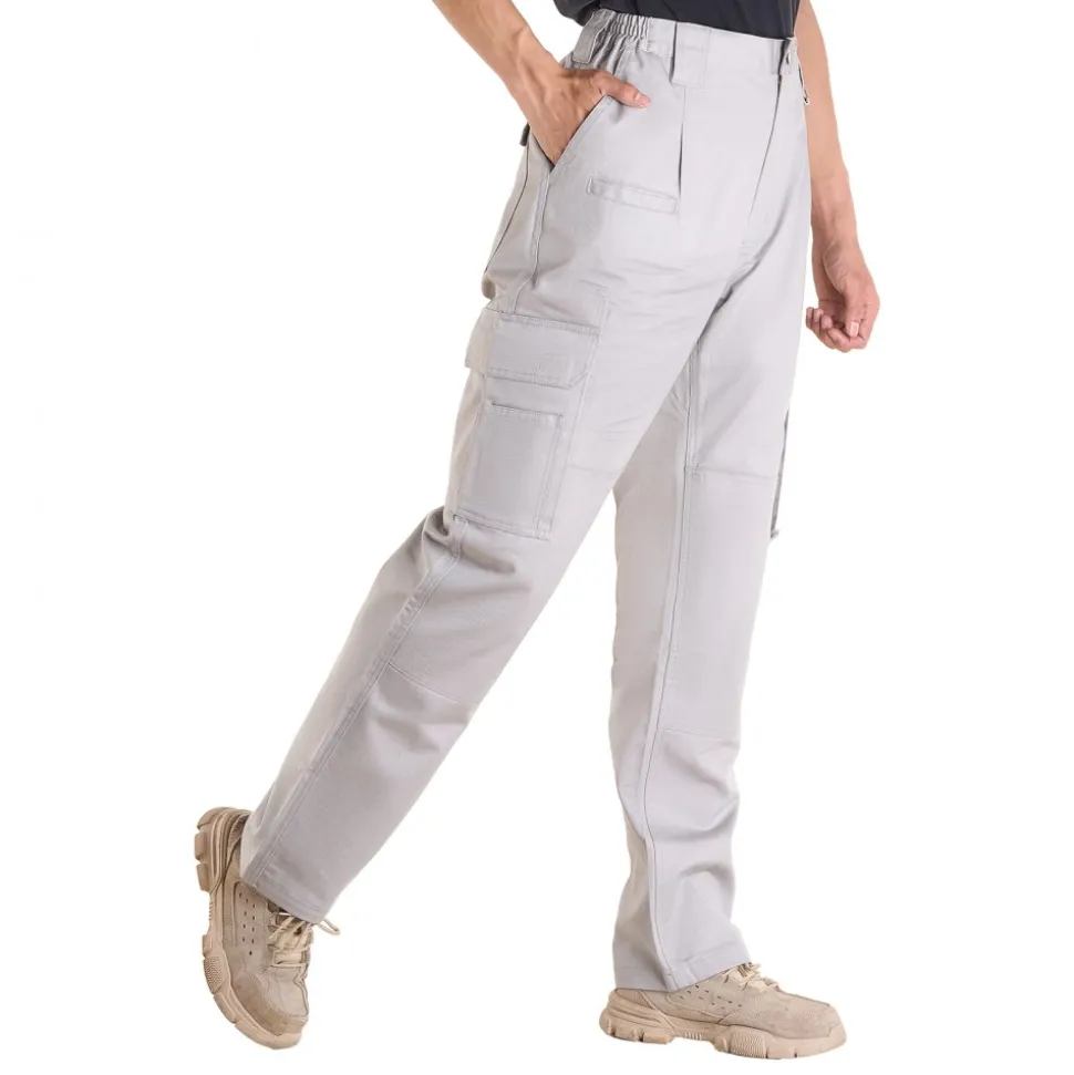 VEVOR FR Pants for Men, 9 oz 100% Cotton, Flame-Resistant Cargo Pants with Multi-Pockets and Elastic Waist, Reinforced Tear-proof Stitching, Ideal for Welding Work and Casual Wear, XXL Size, Gray