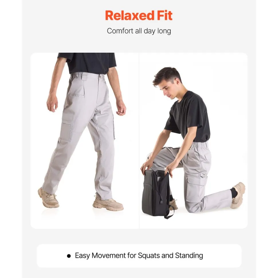 VEVOR FR Pants for Men, 9 oz 100% Cotton, Flame-Resistant Cargo Pants with Multi-Pockets and Elastic Waist, Reinforced Tear-proof Stitching, Ideal for Welding Work and Casual Wear, XXL Size, Gray