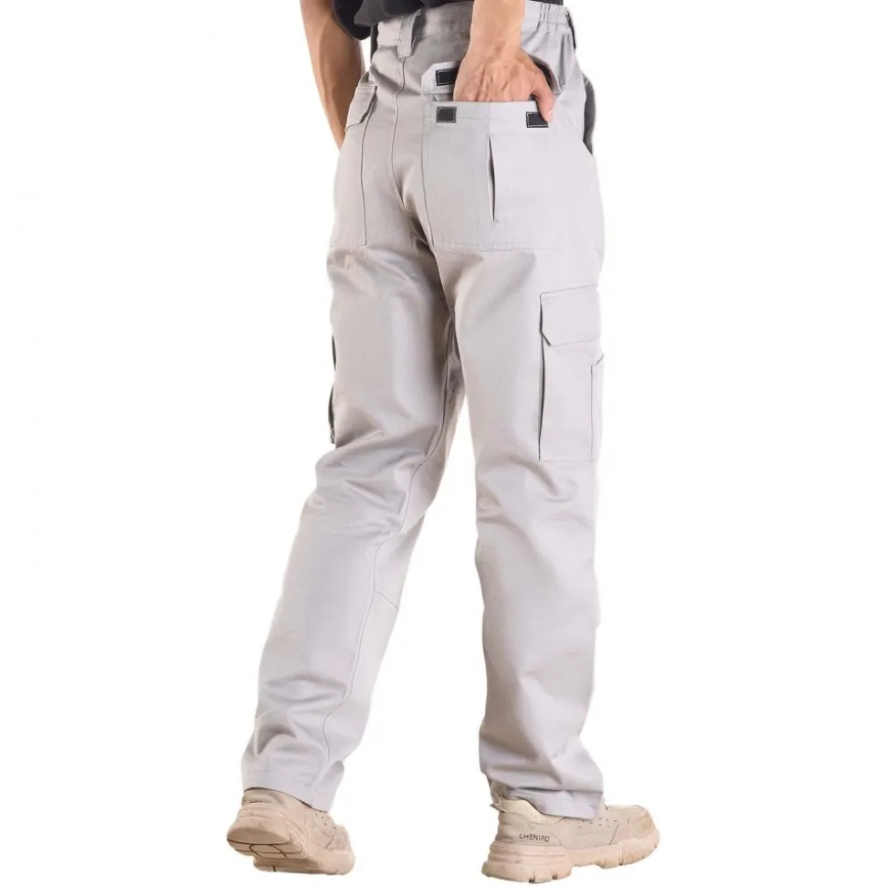 VEVOR FR Pants for Men, 9 oz 100% Cotton, Flame-Resistant Cargo Pants with Multi-Pockets and Elastic Waist, Reinforced Tear-proof Stitching, Ideal for Welding Work and Casual Wear, XXL Size, Gray