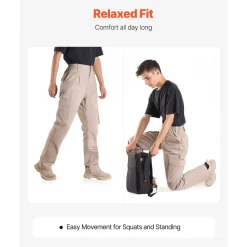 VEVOR FR Pants for Men, 9 oz 100% Cotton, Flame-Resistant Cargo Pants with Multi-Pockets and Elastic Waist, Reinforced Tear-proof Stitching, Ideal for Welding Work and Casual Wear, M Size, Dark Blue