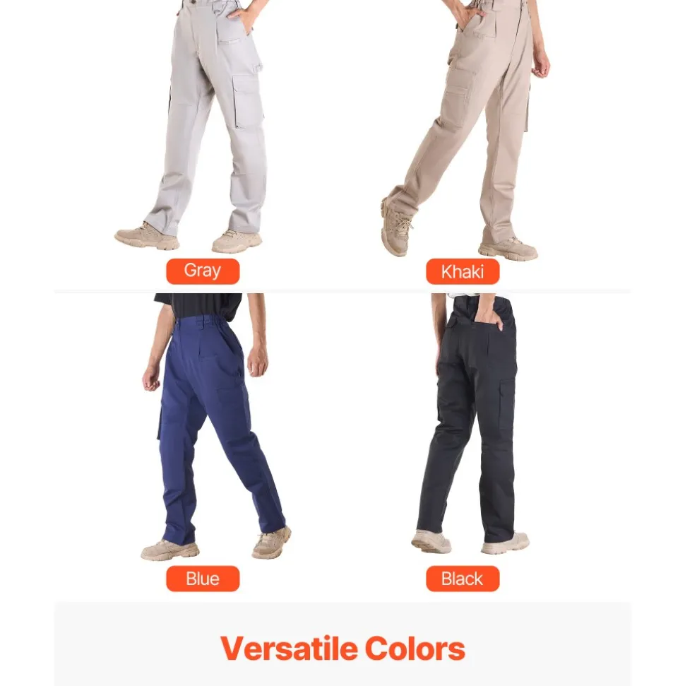 VEVOR FR Pants for Men, 9 oz 100% Cotton, Flame-Resistant Cargo Pants with Multi-Pockets and Elastic Waist, Reinforced Tear-proof Stitching, Ideal for Welding Work and Casual Wear, M Size, Dark Blue