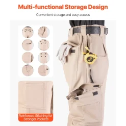 VEVOR FR Pants for Men, 9 oz 100% Cotton, Flame-Resistant Cargo Pants with Multi-Pockets and Elastic Waist, Reinforced Tear-proof Stitching, Ideal for Welding Work and Casual Wear, M Size, Dark Blue