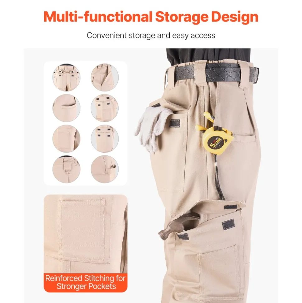 VEVOR FR Pants for Men, 9 oz 100% Cotton, Flame-Resistant Cargo Pants with Multi-Pockets and Elastic Waist, Reinforced Tear-proof Stitching, Ideal for Welding Work and Casual Wear, M Size, Dark Blue