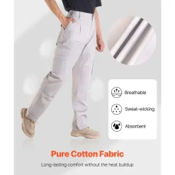 VEVOR FR Pants for Men, 9 oz 100% Cotton, Flame-Resistant Cargo Pants with Multi-Pockets and Elastic Waist, Reinforced Tear-proof Stitching, Ideal for Welding Work and Casual Wear, L Size, Gray
