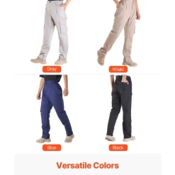VEVOR FR Pants for Men, 9 oz 100% Cotton, Flame-Resistant Cargo Pants with Multi-Pockets and Elastic Waist, Reinforced Tear-proof Stitching, Ideal for Welding Work and Casual Wear, L Size, Gray
