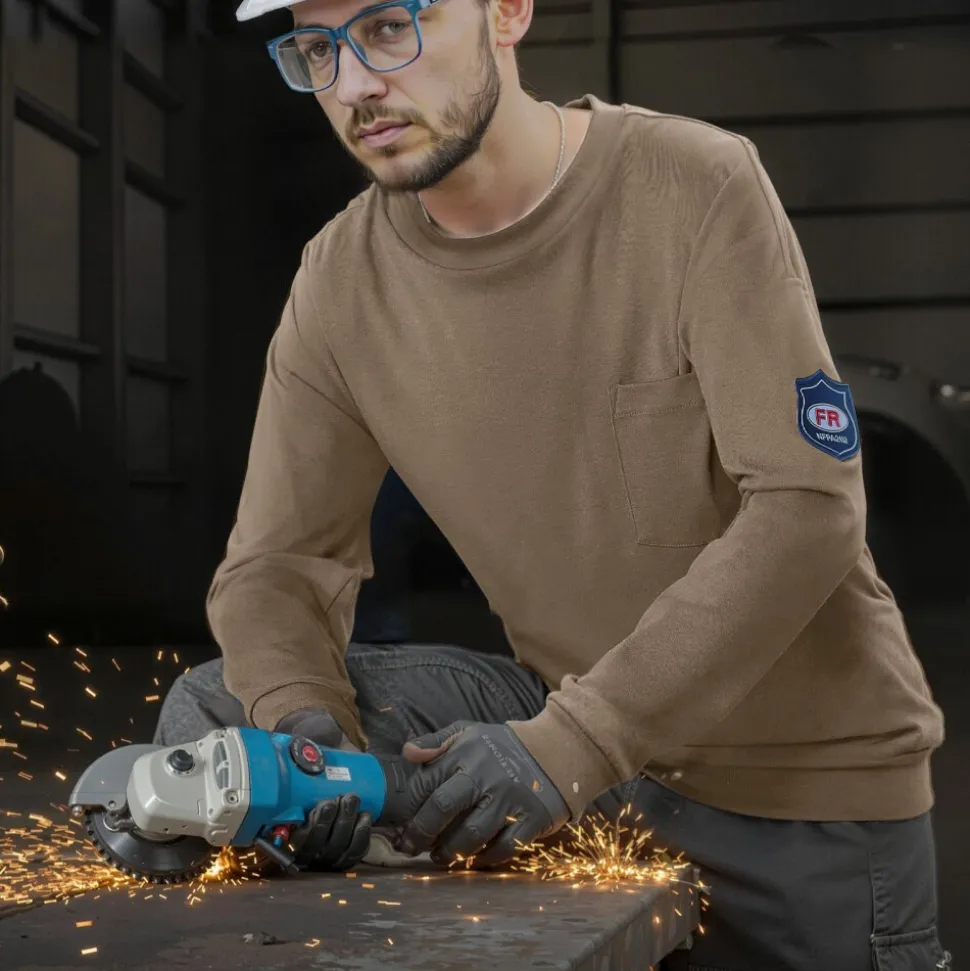 VEVOR FR Shirts, Flame Resistant Long Sleeve Clothing Lightweight 7 oz Breathable Cotton, Men's Fire Retardant Work Shirt with Pre-shrink Treatment & Pocket, for Welders,Electricians,Gray 2XL