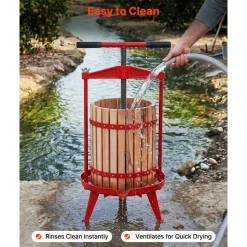 VEVOR Fruit Wine Press, 4.75Gal/18L Manual Juice Maker, Solid Beech Wood Basket, Vintage Traditional Juicer with 2 Filter Bags, Heavy Duty T-Shaped Handle Bar for Cider Apple Grape Press, Kitchen Home