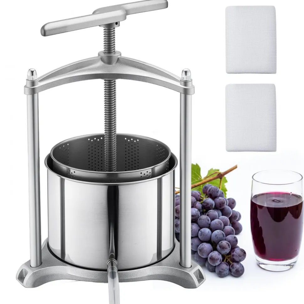 VEVOR Fruit Wine Press, 1.6 Gallon/6L, Stainless Steel Manual Juice Maker with Powerful T-Shaped Handle, Juice Making for Apple/Grape/Orange/Berry, Cheese/Tincture/Herbal Press, for Kitchen Home