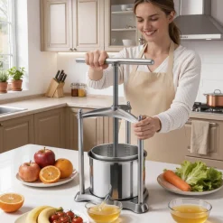 VEVOR Fruit Wine Press, 1.6 Gallon/6L, Stainless Steel Manual Juice Maker with Powerful T-Shaped Handle, Juice Making for Apple/Grape/Orange/Berry, Cheese/Tincture/Herbal Press, for Kitchen Home