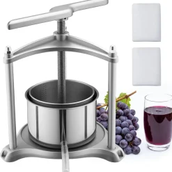 VEVOR Fruit Wine Press, 0.8 Gallon/3L, Stainless Steel Manual Juice Maker with Powerful T-Shaped Handle, Juice Making for Apple/Grape/Orange/Berry, Cheese/Tincture/Herbal Press, for Kitchen Home