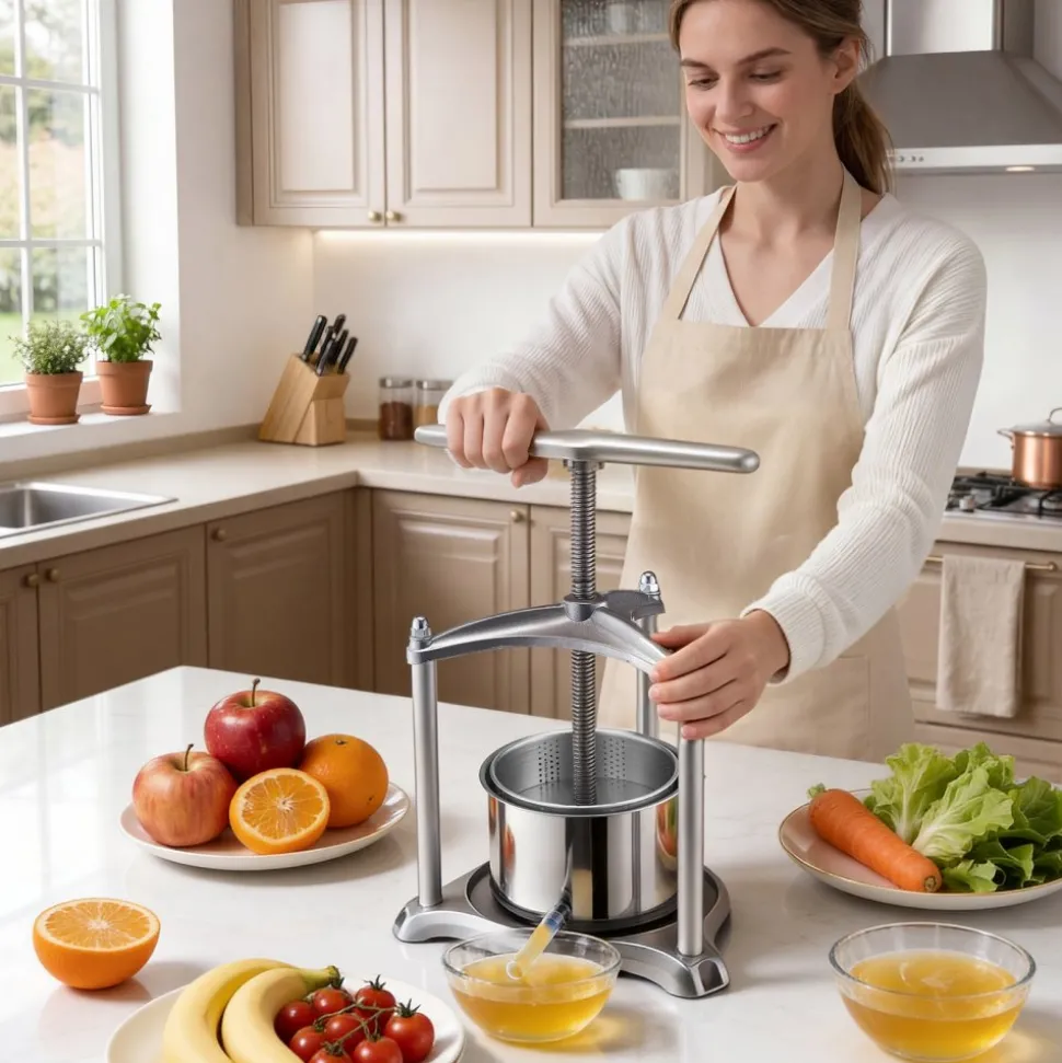 VEVOR Fruit Wine Press, 0.8 Gallon/3L, Stainless Steel Manual Juice Maker with Powerful T-Shaped Handle, Juice Making for Apple/Grape/Orange/Berry, Cheese/Tincture/Herbal Press, for Kitchen Home