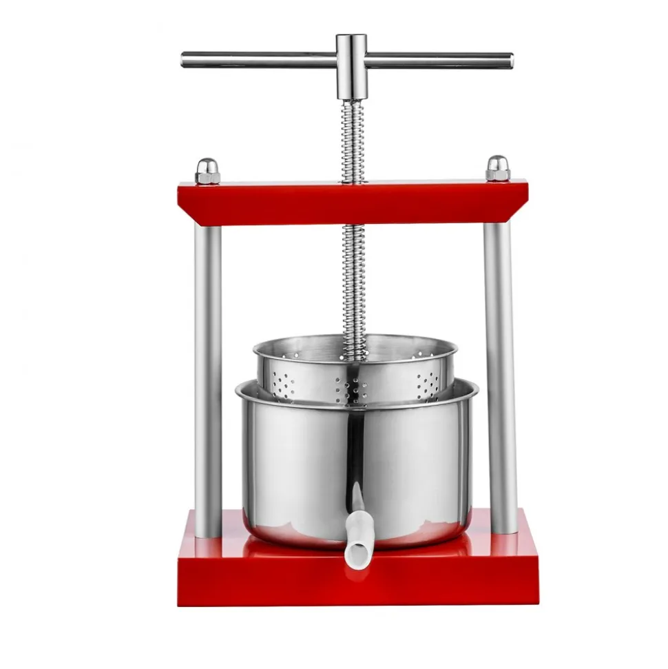 VEVOR Fruit Wine Press, 0.88 Gallon/3.36L, 2 Stainless Steel Barrels, Manual Juice Maker, Cider Apple Grape Tincture Vegetables Honey Olive Oil Making Press with T-Handle for Outdoor, Kitchen and Home