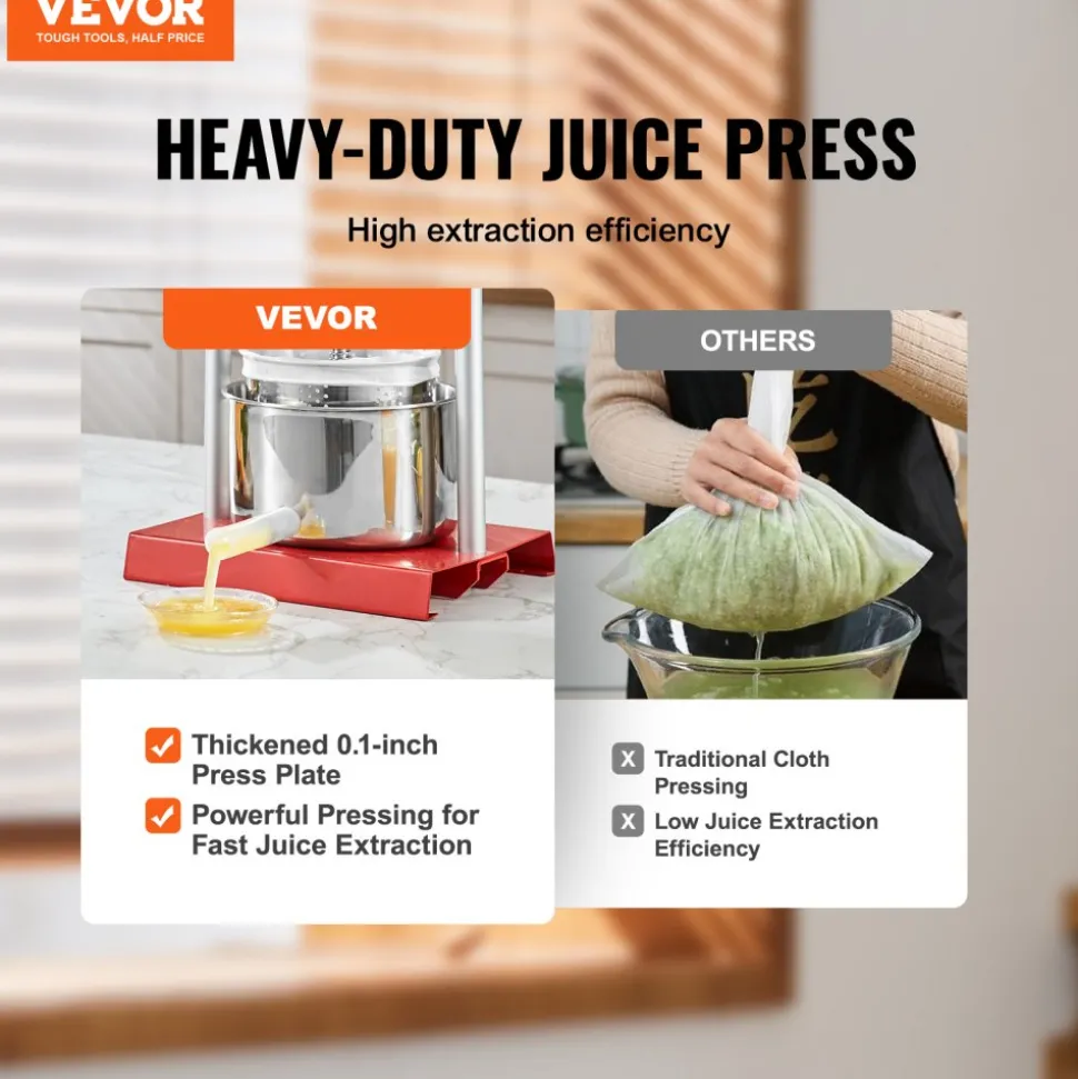 VEVOR Fruit Wine Press, 0.88 Gallon/3.36L, 2 Stainless Steel Barrels, Manual Juice Maker, Cider Apple Grape Tincture Vegetables Honey Olive Oil Making Press with T-Handle for Outdoor, Kitchen and Home