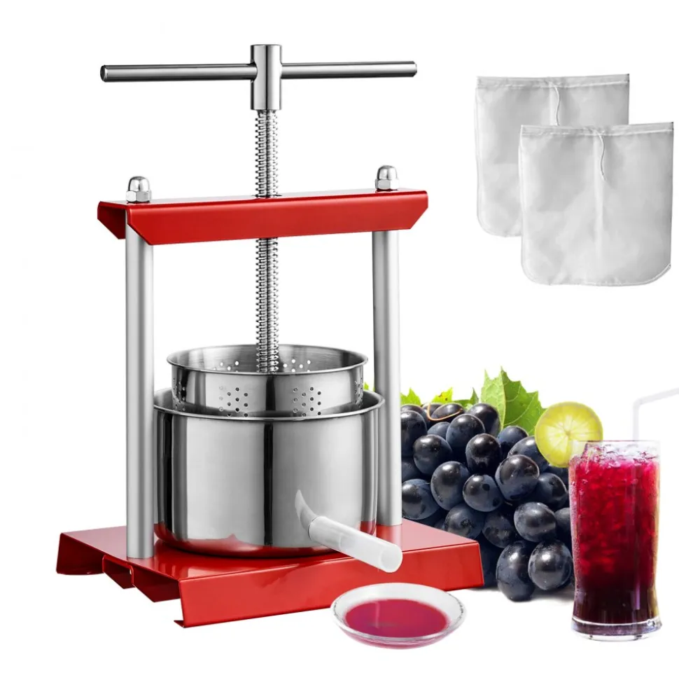 VEVOR Fruit Wine Press, 0.88 Gallon/3.36L, 2 Stainless Steel Barrels, Manual Juice Maker, Cider Apple Grape Tincture Vegetables Honey Olive Oil Making Press with T-Handle for Outdoor, Kitchen and Home
