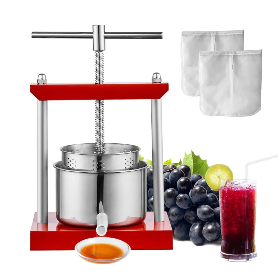 VEVOR Fruit Wine Press, 0.88 Gallon/3.36L, 2 Stainless Steel Barrels, Manual Juice Maker, Cider Apple Grape Tincture Vegetables Honey Olive Oil Making Press with T-Handle for Outdoor, Kitchen and Home