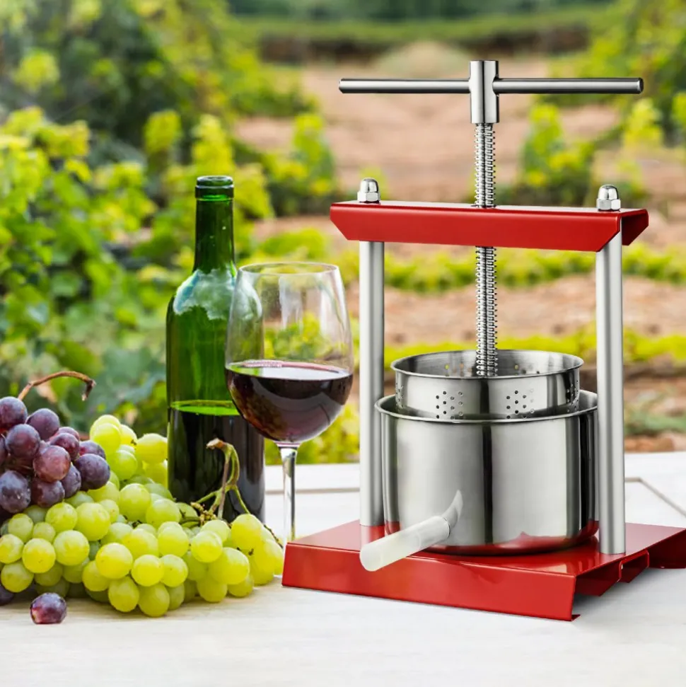 VEVOR Fruit Wine Press, 0.88 Gallon/3.36L, 2 Stainless Steel Barrels, Manual Juice Maker, Cider Apple Grape Tincture Vegetables Honey Olive Oil Making Press with T-Handle for Outdoor, Kitchen and Home