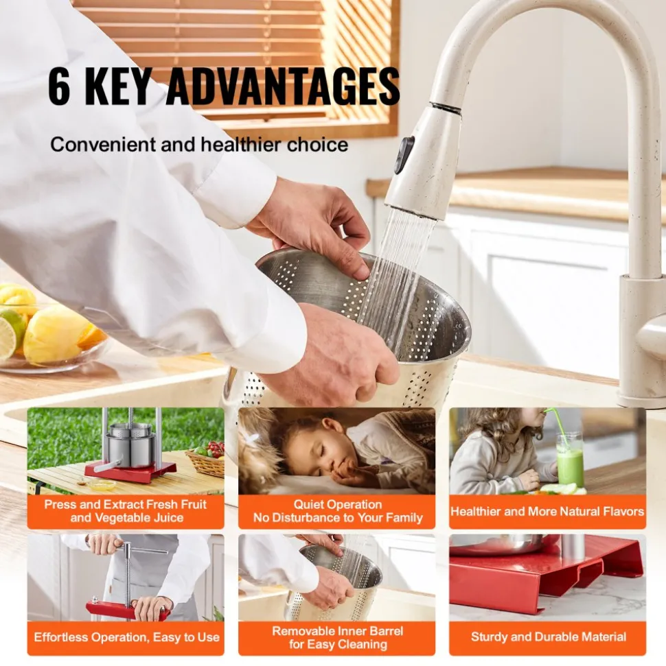 VEVOR Fruit Wine Press, 0.88 Gallon/3.36L, 2 Stainless Steel Barrels, Manual Juice Maker, Cider Apple Grape Tincture Vegetables Honey Olive Oil Making Press with T-Handle for Outdoor, Kitchen and Home