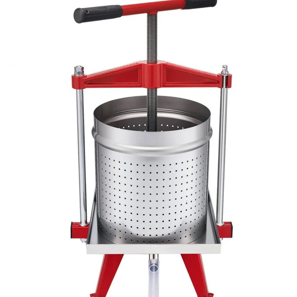 VEVOR Fruit Wine Press, 3.96Gal/15L, Stainless Steel Manual Juice Maker, Heavy Duty T-Shaped Handle & Cross-beam for Cider Apple Grape Vegetable Press, with 2 Filter Bags, for Kitchen Home Brewing
