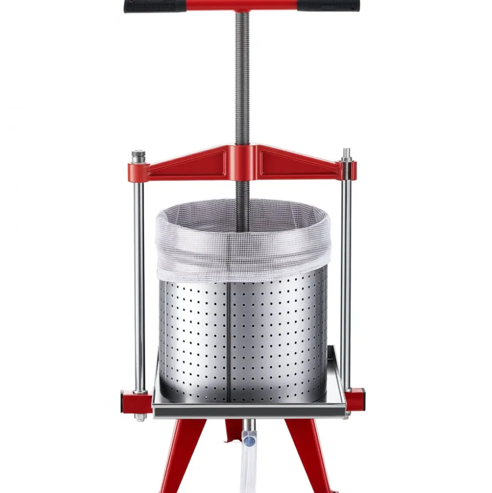 VEVOR Fruit Wine Press, 3.96Gal/15L, Stainless Steel Manual Juice Maker, Heavy Duty T-Shaped Handle & Cross-beam for Cider Apple Grape Vegetable Press, with 2 Filter Bags, for Kitchen Home Brewing