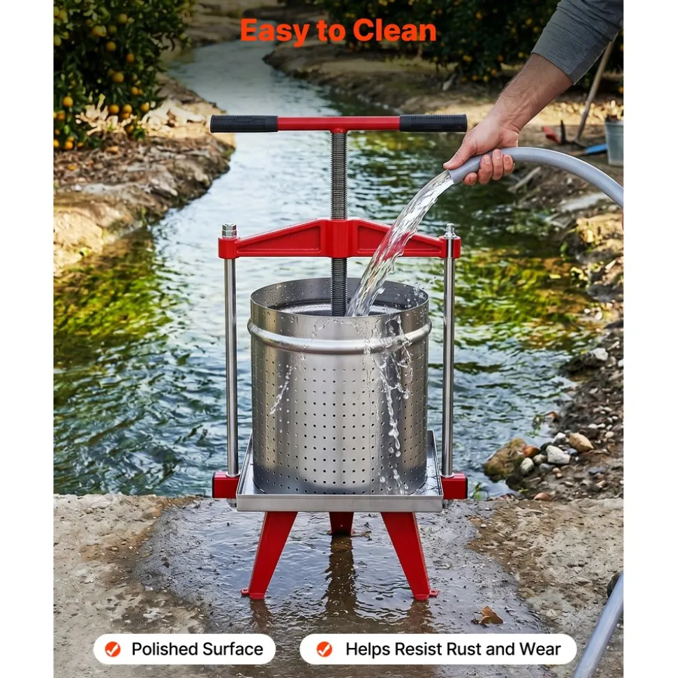 VEVOR Fruit Wine Press, 3.96Gal/15L, Stainless Steel Manual Juice Maker, Heavy Duty T-Shaped Handle & Cross-beam for Cider Apple Grape Vegetable Press, with 2 Filter Bags, for Kitchen Home Brewing