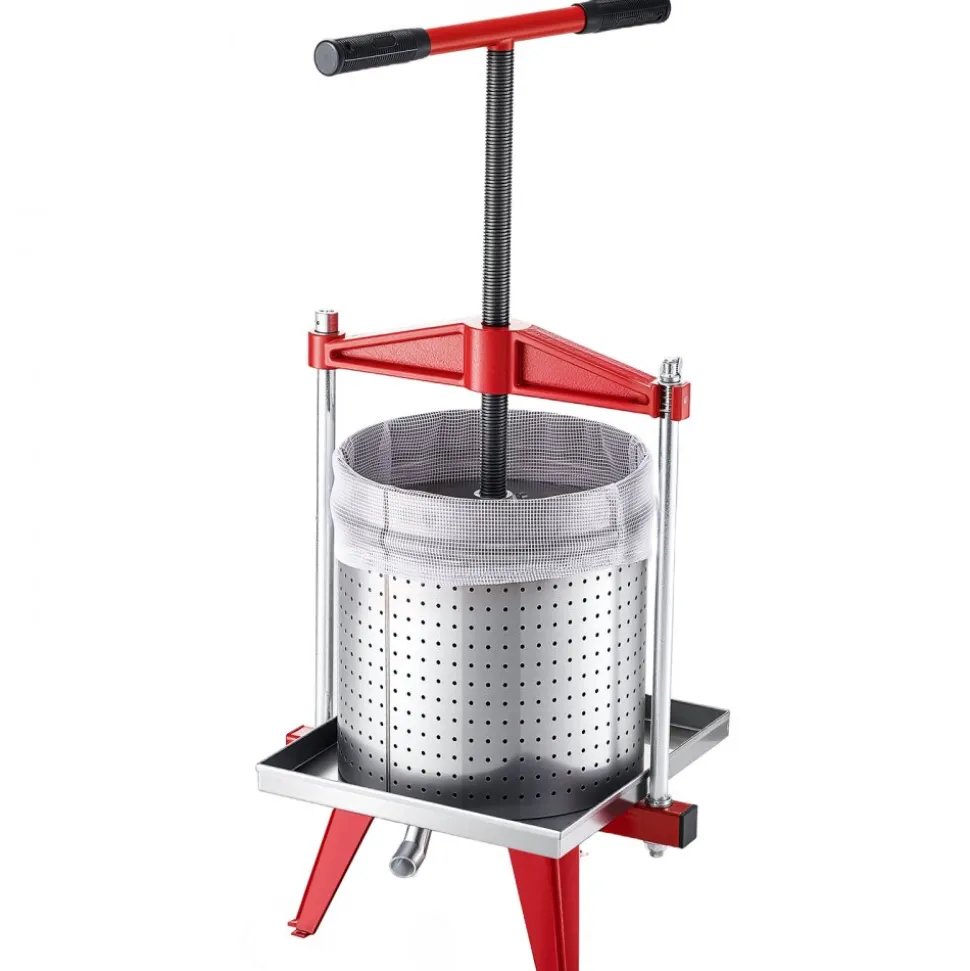 VEVOR Fruit Wine Press, 3.96Gal/15L, Stainless Steel Manual Juice Maker, Heavy Duty T-Shaped Handle & Cross-beam for Cider Apple Grape Vegetable Press, with 2 Filter Bags, for Kitchen Home Brewing