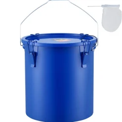 VEVOR Fryer Grease Bucket, 6 Gal Oil Disposal Caddy Carbon Steel Fryer Oil Bucket with Rust-Proof Coating, Oil Transport Container with Lid, Lock Clips, Filter Bag for Hot Cooking Oil Filtering, Blue