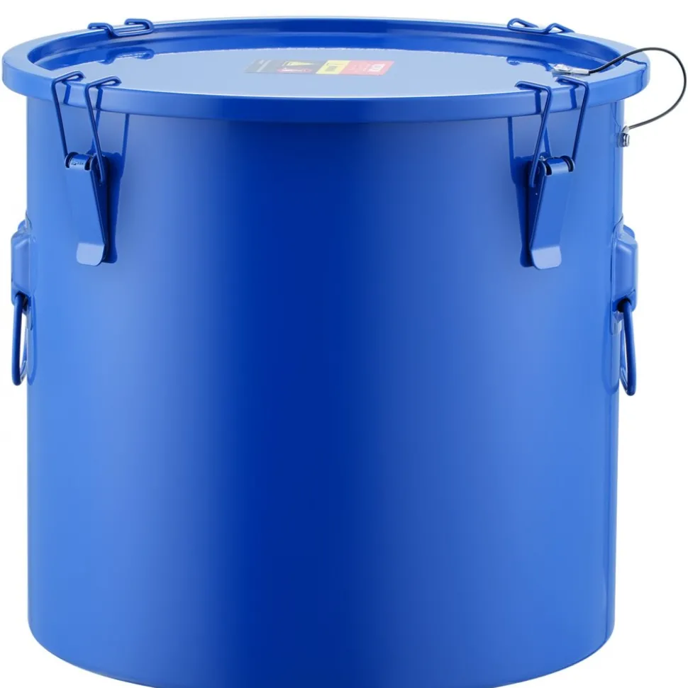 VEVOR Fryer Grease Bucket, 10 Gal Oil Disposal Caddy Carbon Steel Fryer Oil Bucket with Rust-Proof Coating, Oil Transport Container with Lid, Lock Clips, Filter Bag for Hot Cooking Oil Filtering, Blue