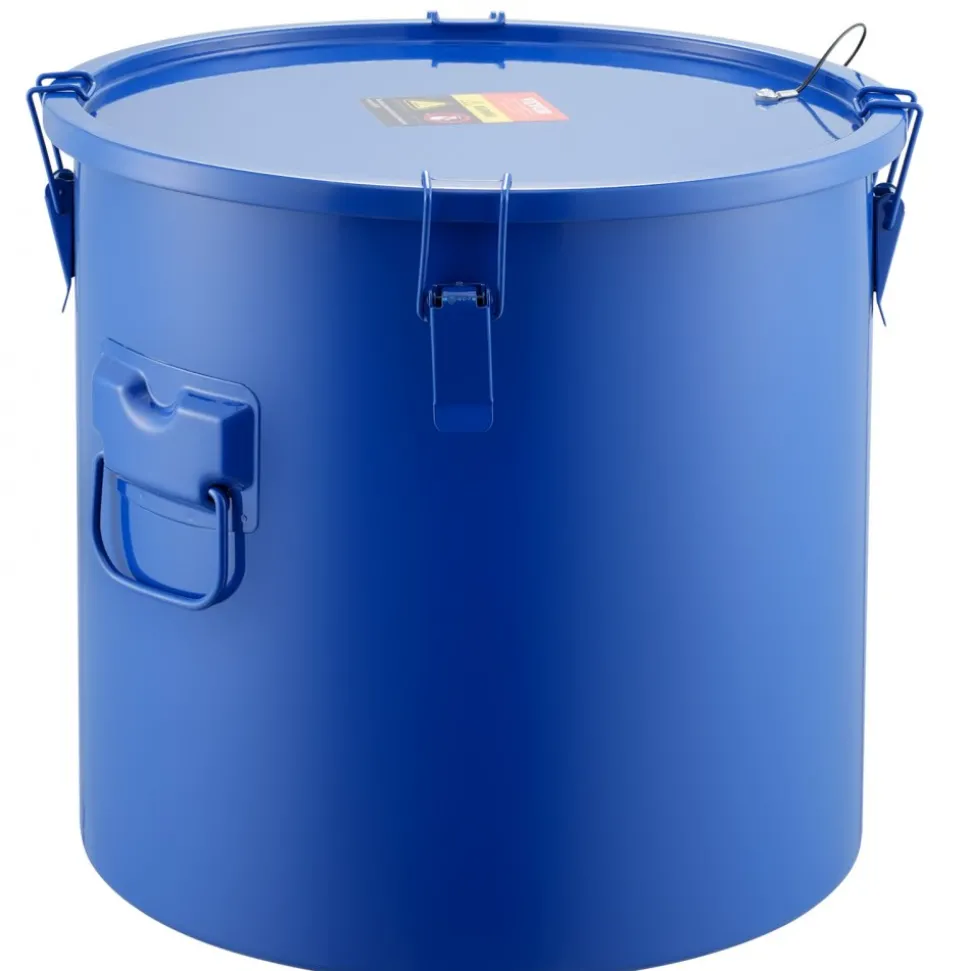 VEVOR Fryer Grease Bucket, 10 Gal Oil Disposal Caddy Carbon Steel Fryer Oil Bucket with Rust-Proof Coating, Oil Transport Container with Lid, Lock Clips, Filter Bag for Hot Cooking Oil Filtering, Blue