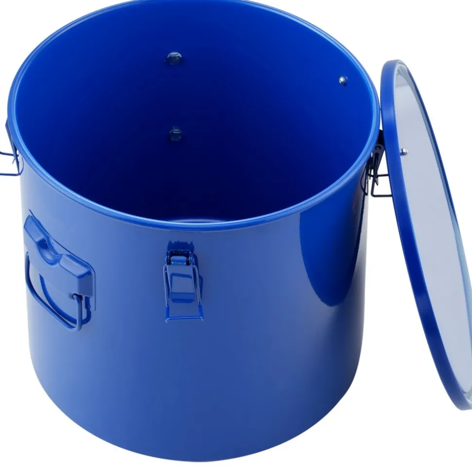 VEVOR Fryer Grease Bucket, 10 Gal Oil Disposal Caddy Carbon Steel Fryer Oil Bucket with Rust-Proof Coating, Oil Transport Container with Lid, Lock Clips, Filter Bag for Hot Cooking Oil Filtering, Blue