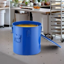 VEVOR Fryer Grease Bucket, 10 Gal Oil Disposal Caddy Carbon Steel Fryer Oil Bucket with Rust-Proof Coating, Oil Transport Container with Lid, Lock Clips, Filter Bag for Hot Cooking Oil Filtering, Blue