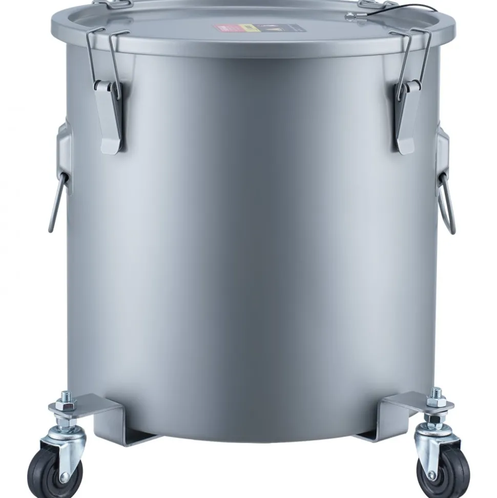 VEVOR Fryer Grease Bucket, 8 Gal Oil Disposal Caddy with Caster Base, Carbon Steel with Rust-Proof Coating, Oil Transport Container with Lid, Lock Clips, Filter Bag for Hot Cooking Oil Filtering, Gray