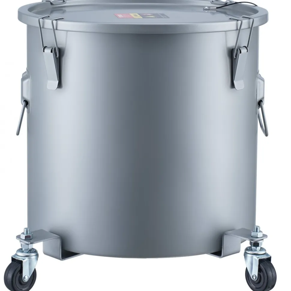 VEVOR Fryer Grease Bucket, 16 Gal Oil Disposal Caddy with Caster Base, Carbon Steel Rust-Proof Coating, Oil Transport Container with Lid, Lock Clips, Filter Bag for Hot Cooking Oil Filtering, Gray
