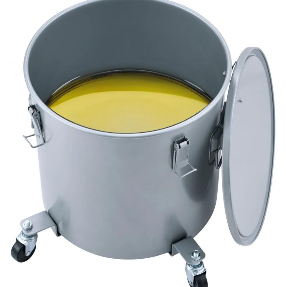 VEVOR Fryer Grease Bucket, 10 Gal Oil Disposal Caddy with Caster Base, Carbon Steel Rust-Proof Coating, Oil Transport Container with Lid, Lock Clips, Filter Bag for Hot Cooking Oil Filtering, Gray