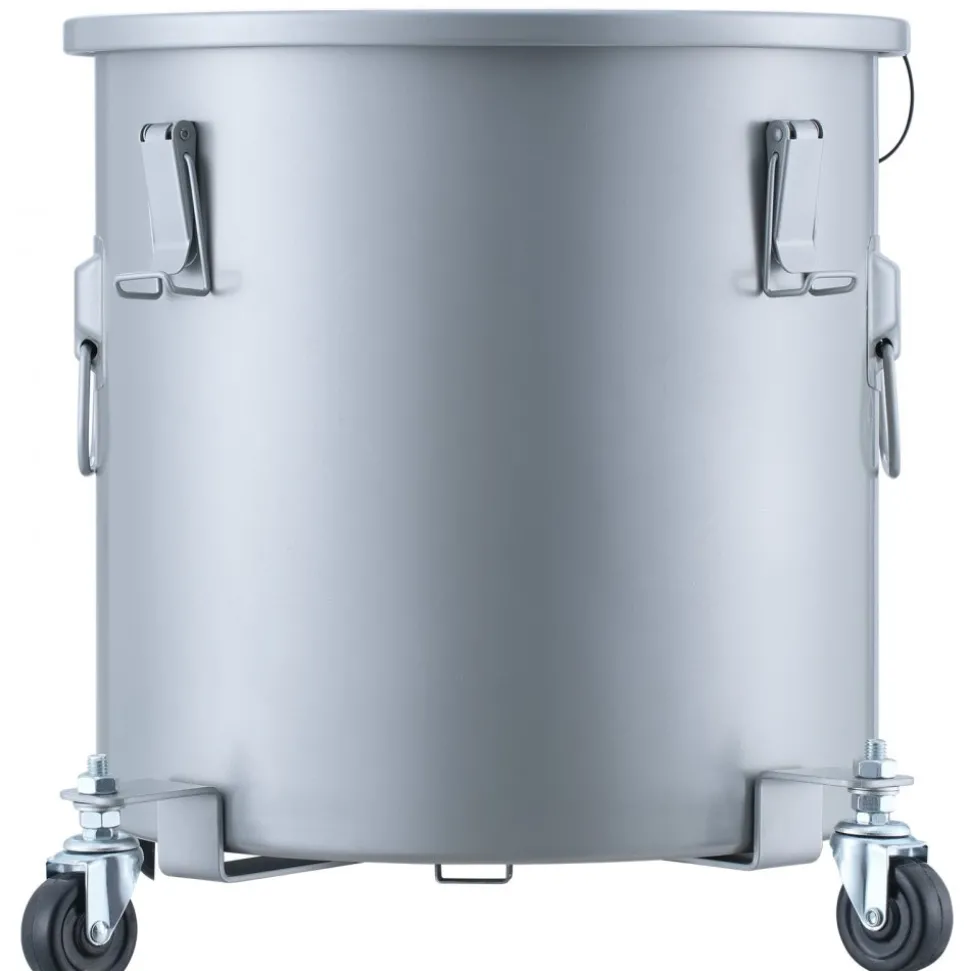 VEVOR Fryer Grease Bucket, 10 Gal Oil Disposal Caddy with Caster Base, Carbon Steel Rust-Proof Coating, Oil Transport Container with Lid, Lock Clips, Filter Bag for Hot Cooking Oil Filtering, Gray