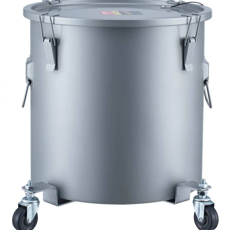 VEVOR Fryer Grease Bucket, 10 Gal Oil Disposal Caddy with Caster Base, Carbon Steel Rust-Proof Coating, Oil Transport Container with Lid, Lock Clips, Filter Bag for Hot Cooking Oil Filtering, Gray