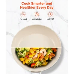 VEVOR Frying Pan Skillet, Aluminum Egg Fry Pans, 3 Piece (8, 9.5, 11 in), Nonsitck Ceramic Heavy-Duty Skillets with Heat-Resistant Handle, Chef's Kitchen Cookware for Gas, Electric, Induction, Beige