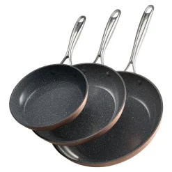 VEVOR Frying Pan Skillet, Aluminum Egg Fry Pans, 3 Piece (8, 10, 12 in), Nonsitck Ceramic Heavy-Duty Skillets with Heat-Resistant Handle, Chef's Cookware, for Oven, Gas, Electric, Induction, Grey