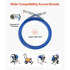 VEVOR 25ft Airless Paint Sprayer Hose, 1/4 in Universal Airless Paint Spray Hose, 4350 PSI High Pressure Flexible Airless Sprayer Hose, Multi-Layer Reinforced Steel Wire Braid Hose for Paint Sprayer