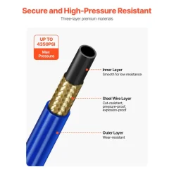 VEVOR 25ft Airless Paint Sprayer Hose, 1/4 in Universal Airless Paint Spray Hose, 4350 PSI High Pressure Flexible Airless Sprayer Hose, Multi-Layer Reinforced Steel Wire Braid Hose for Paint Sprayer